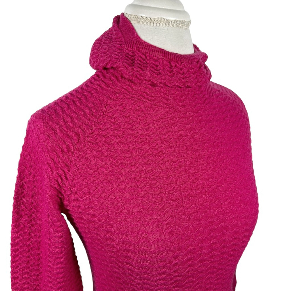 Krimson Klover Hood Sweater Fuchsia Pink Wavy Knit Thumbholes Preppy Cozy Size S - Picture 6 of 11